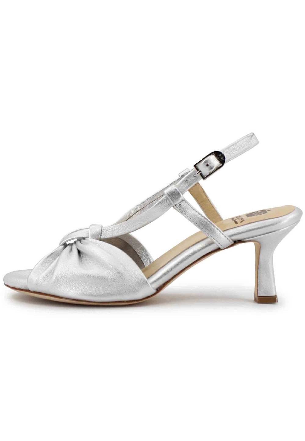 L'ARIANNA Sandali slingback donna in pelle argento con suola in cuoio Negozio online di fabbrica