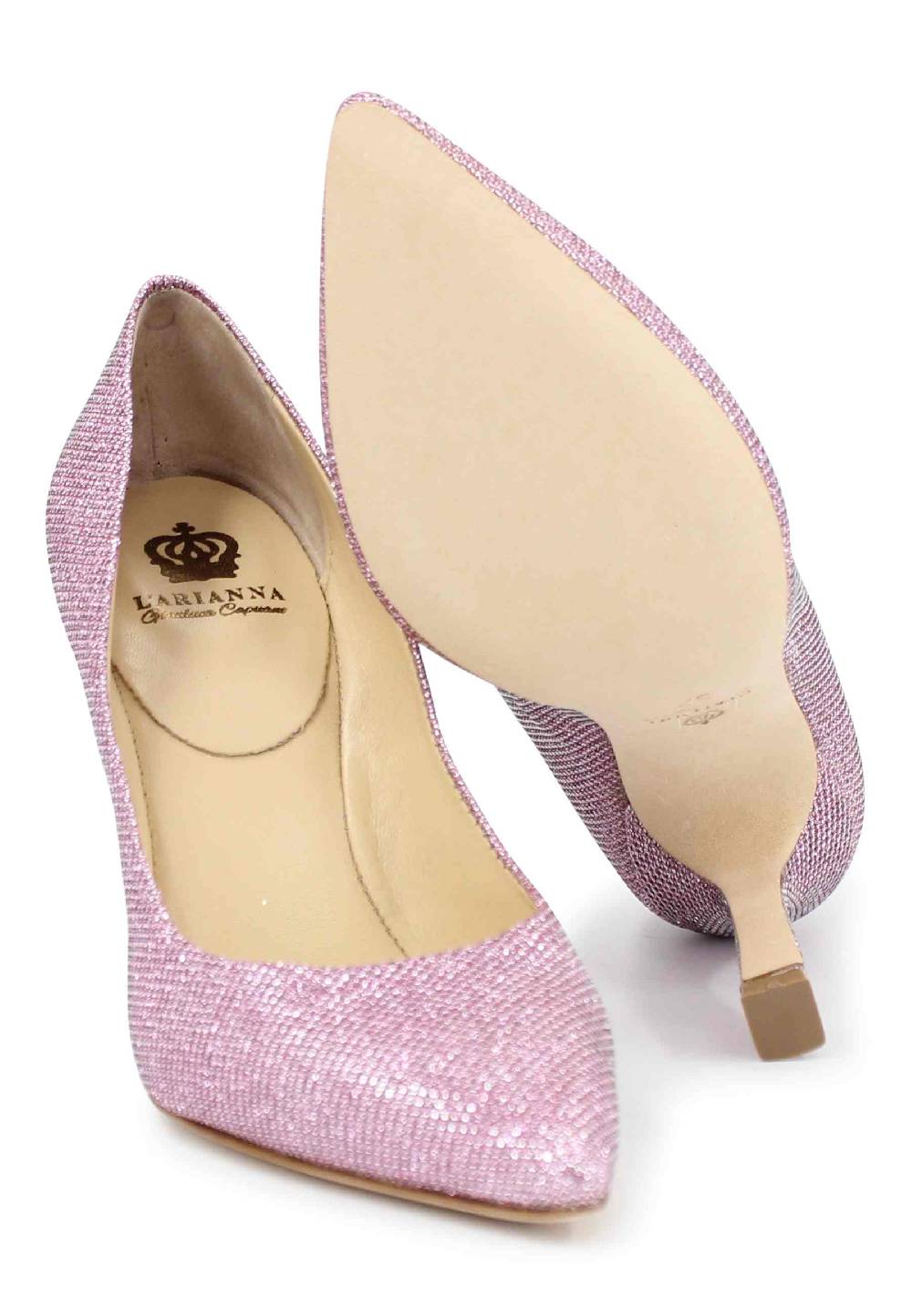 L'ARIANNA Decollete DE1002/RT donna in tessuto lux rosa con tacco alto Nuova