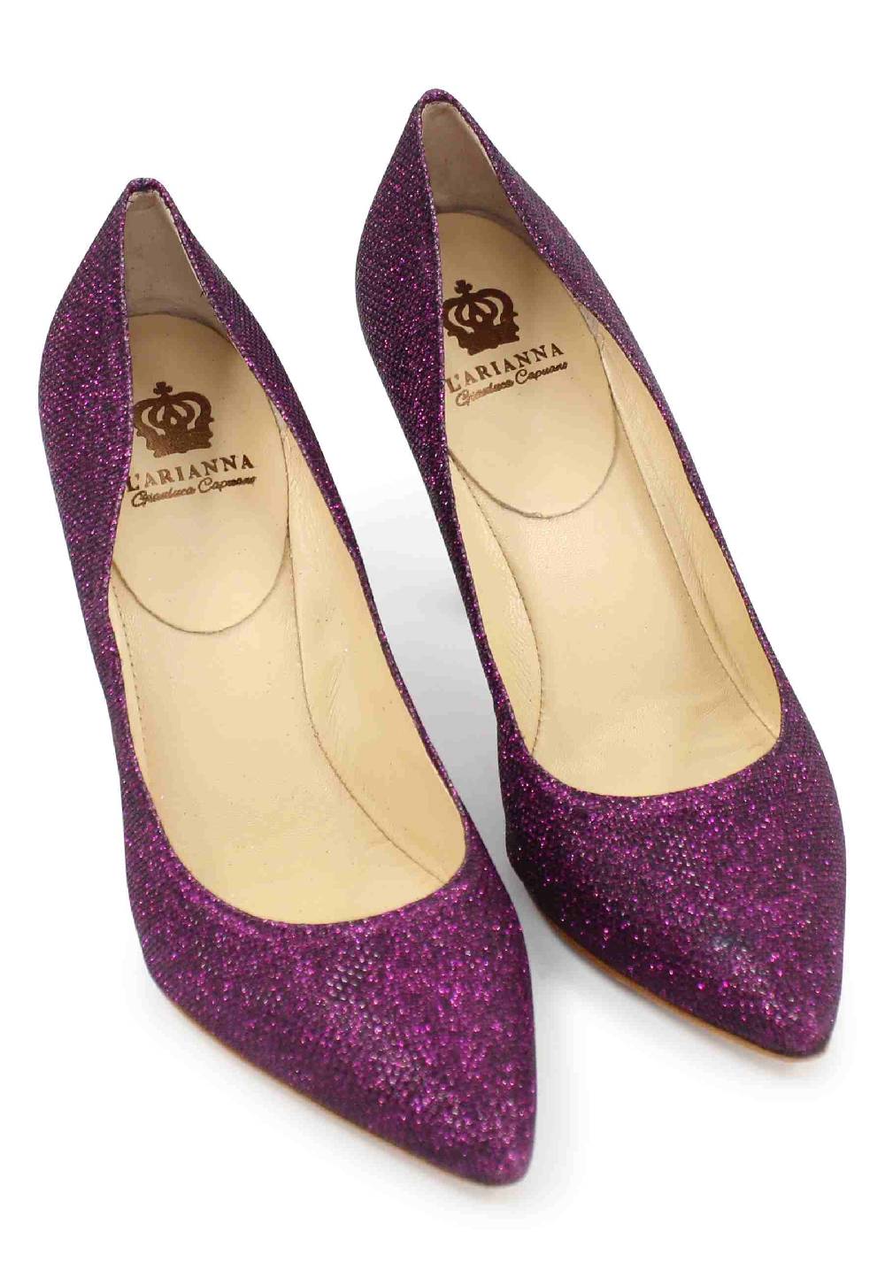 L'ARIANNA Decollete DE1002/RT donna in tessuto lux viola con tacco alto In Linea