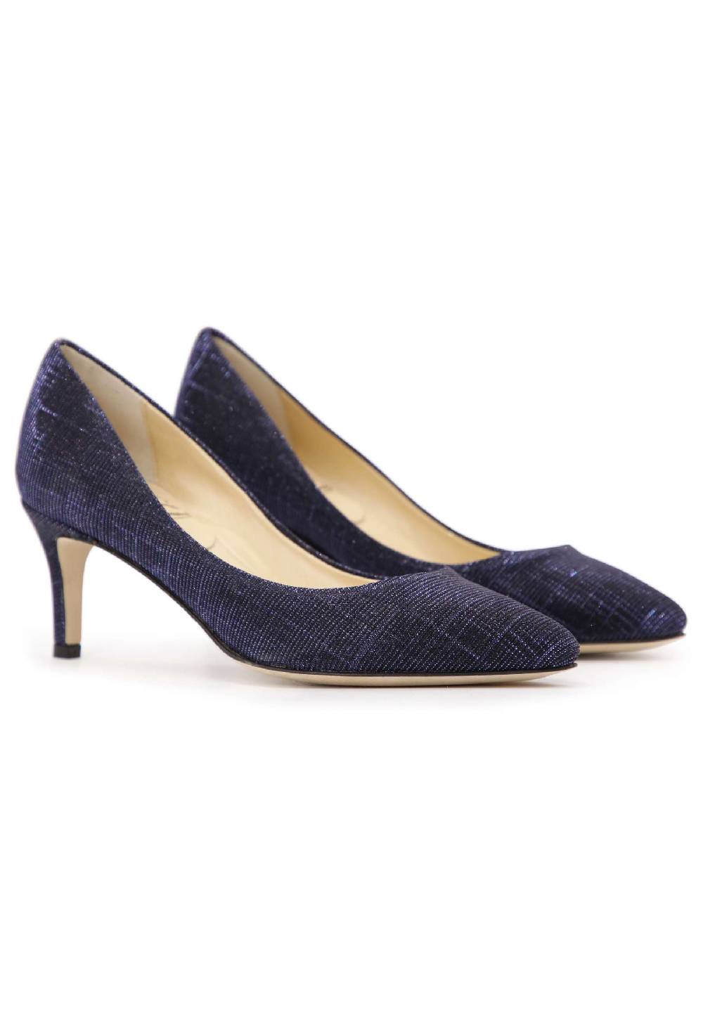 L'ARIANNA Decollete donna in tessuto lux blu con tacco sottile Qualità