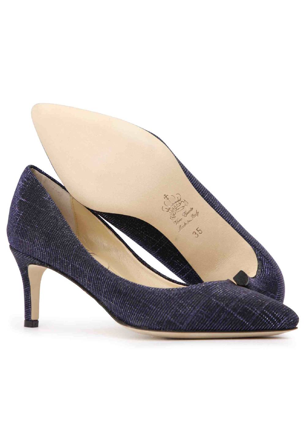 L'ARIANNA Decollete donna in tessuto lux blu con tacco sottile Qualità