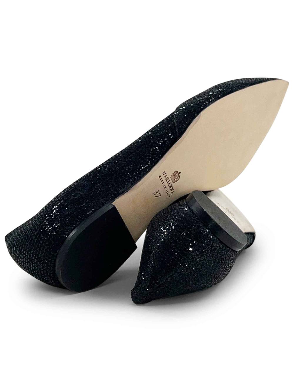 L'ARIANNA Ballerine bl1466 da donna in tessuto glitter moon nero con tacco basso l'arianna Pezzi Unici