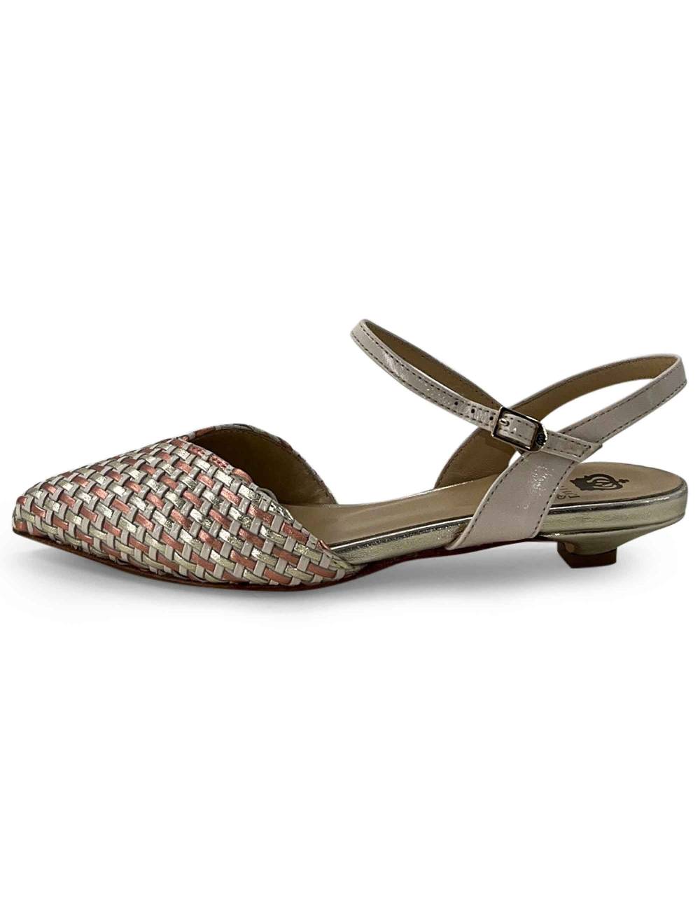 L'ARIANNA Ballerine BL1488/rt da donna in pelle lux vaniglia e platino con cinturino alla caviglia Soddisfazione Garantita
