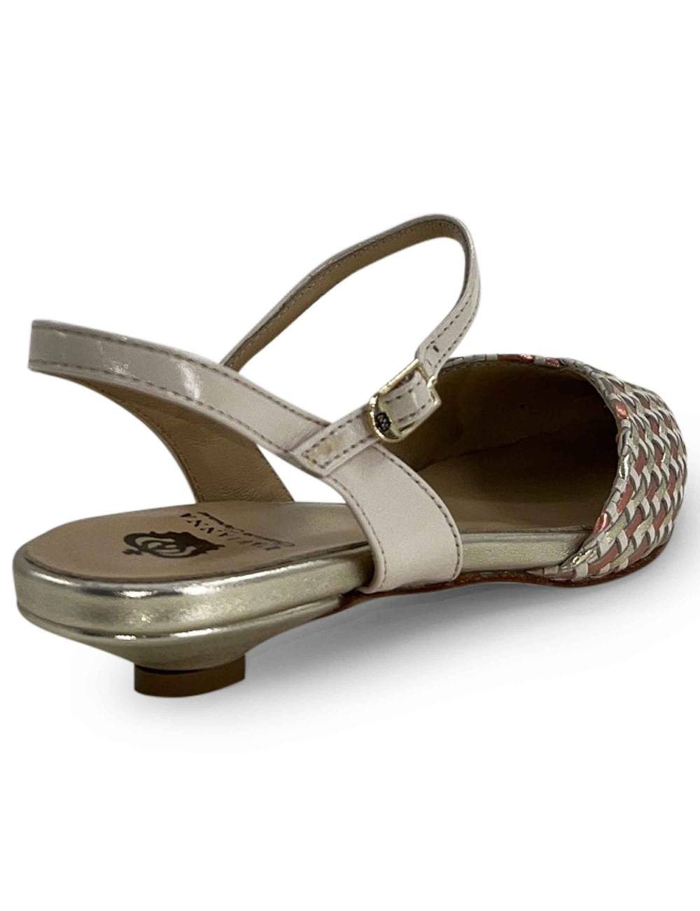 L'ARIANNA Ballerine BL1488/rt da donna in pelle lux vaniglia e platino con cinturino alla caviglia Soddisfazione Garantita