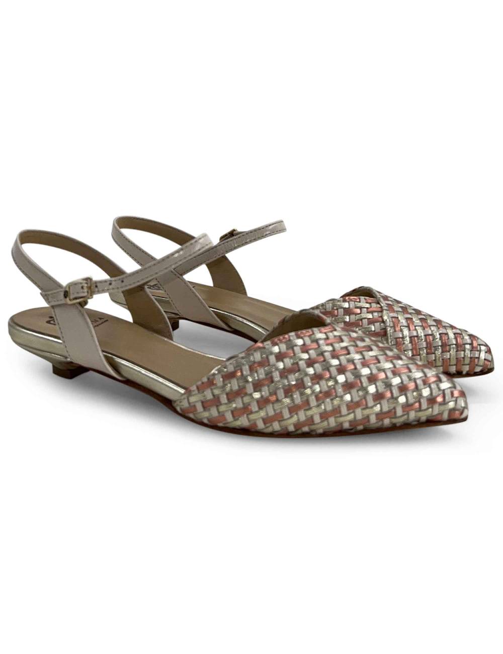L'ARIANNA Ballerine BL1488/rt da donna in pelle lux vaniglia e platino con cinturino alla caviglia Soddisfazione Garantita