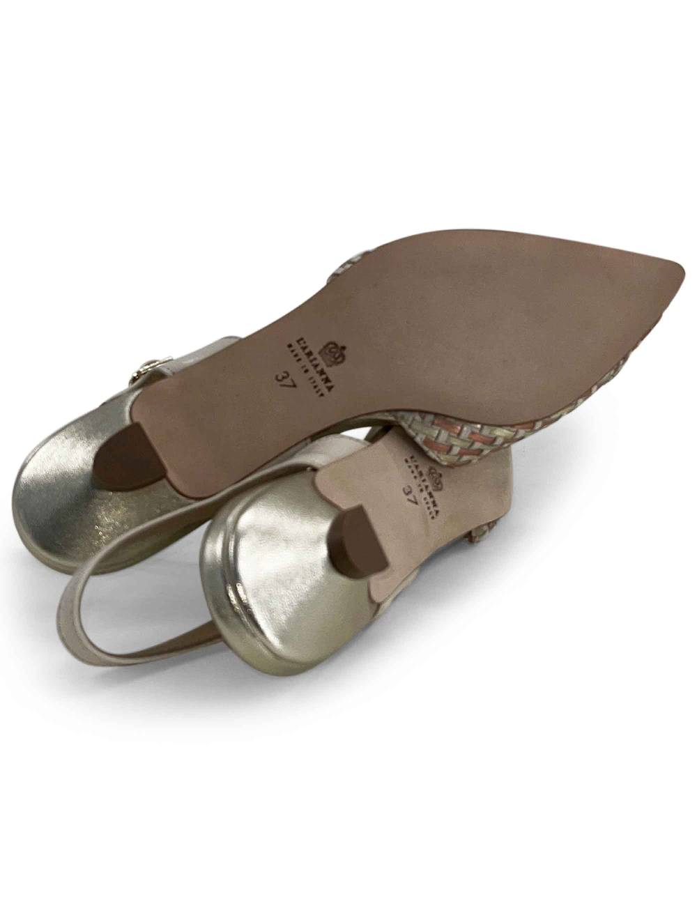 L'ARIANNA Ballerine BL1488/rt da donna in pelle lux vaniglia e platino con cinturino alla caviglia Soddisfazione Garantita