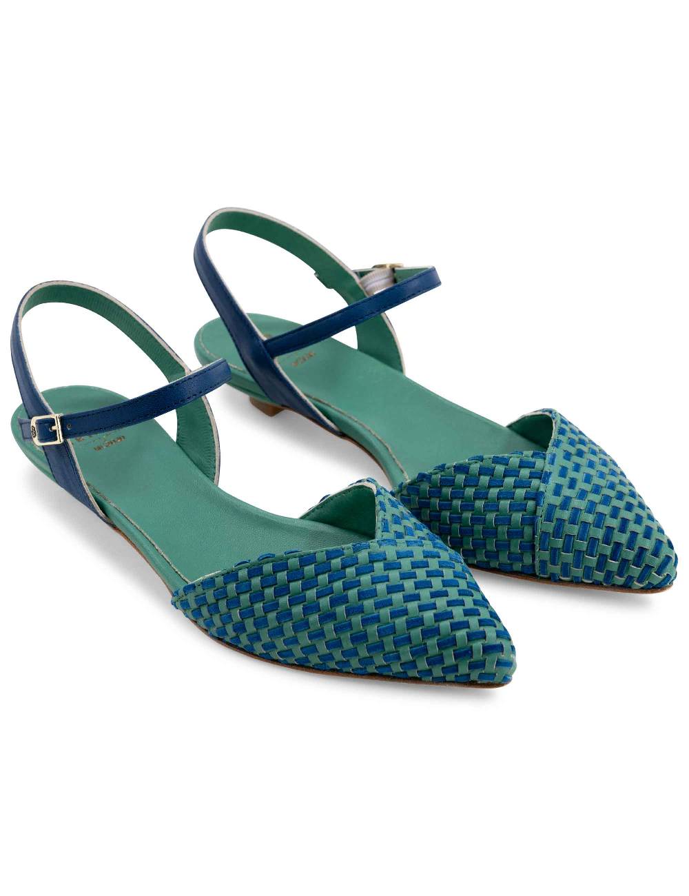 L'ARIANNA Ballerine BL1488/rt da donna in pelle verde e camoscio oceano con cinturino alla caviglia L'Arianna Consegna Veloce