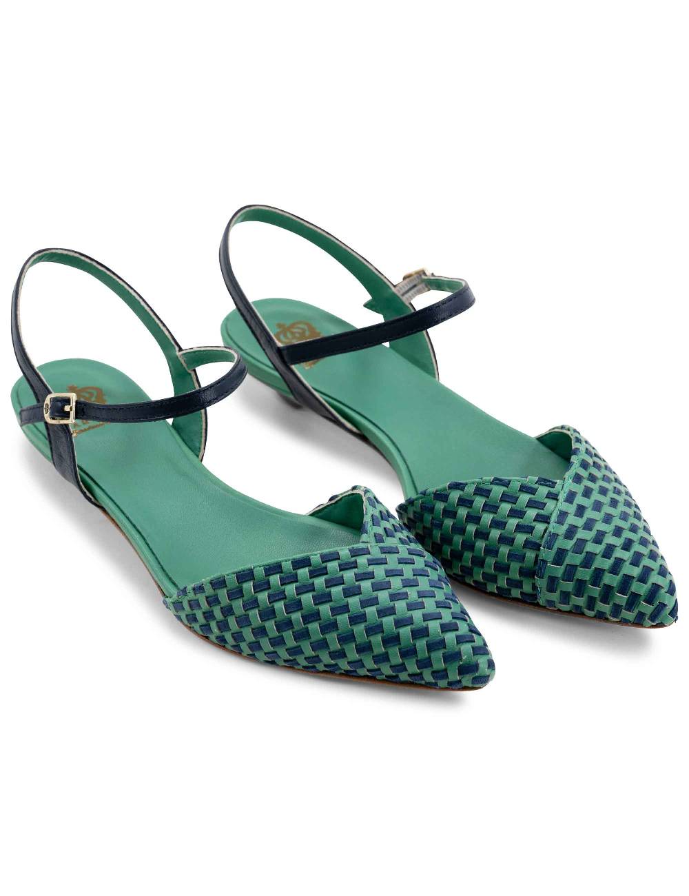 L'ARIANNA Ballerine BL1488/rt da donna in pelle verde e camoscio abisso con cinturino alla caviglia L'Arianna Shopping Online