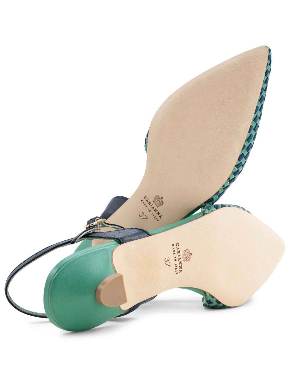 L'ARIANNA Ballerine BL1488/rt da donna in pelle verde e camoscio abisso con cinturino alla caviglia L'Arianna Shopping Online