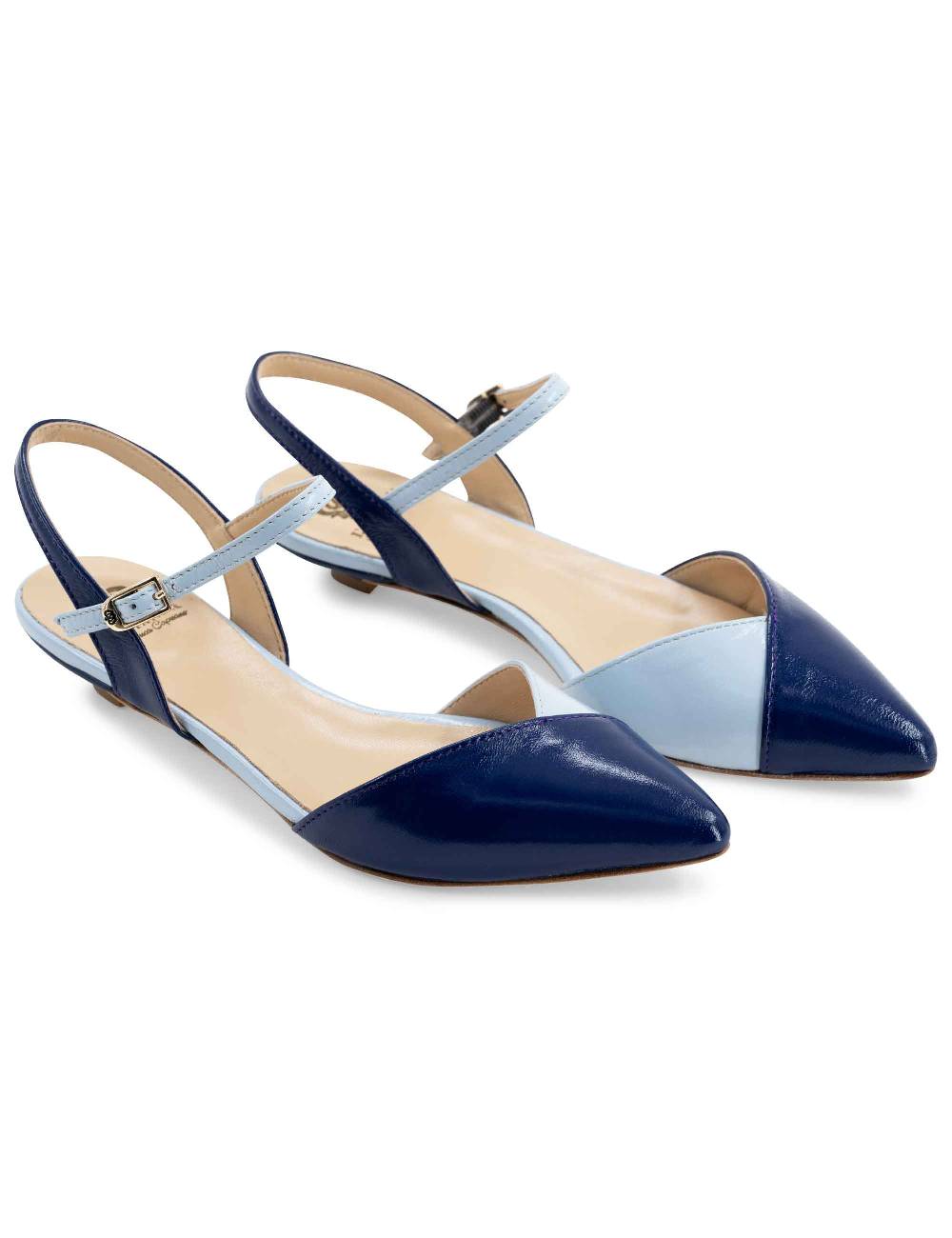 L'ARIANNA Ballerine BL1413/rt da donna in pelle blu punta chiusa con cinturino alla caviglia L'Arianna Prezzo Ridotto