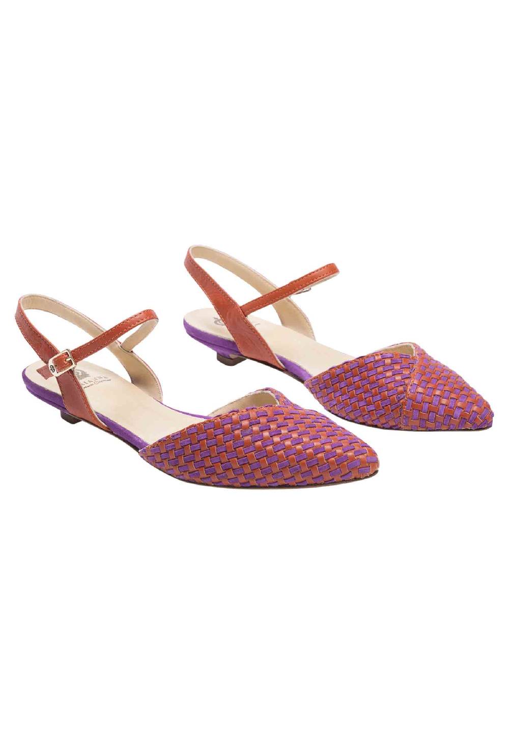 L'ARIANNA Ballerine BL1488/rt da donna in camoscio mattone e viola con cinturino alla caviglia Convenienza
