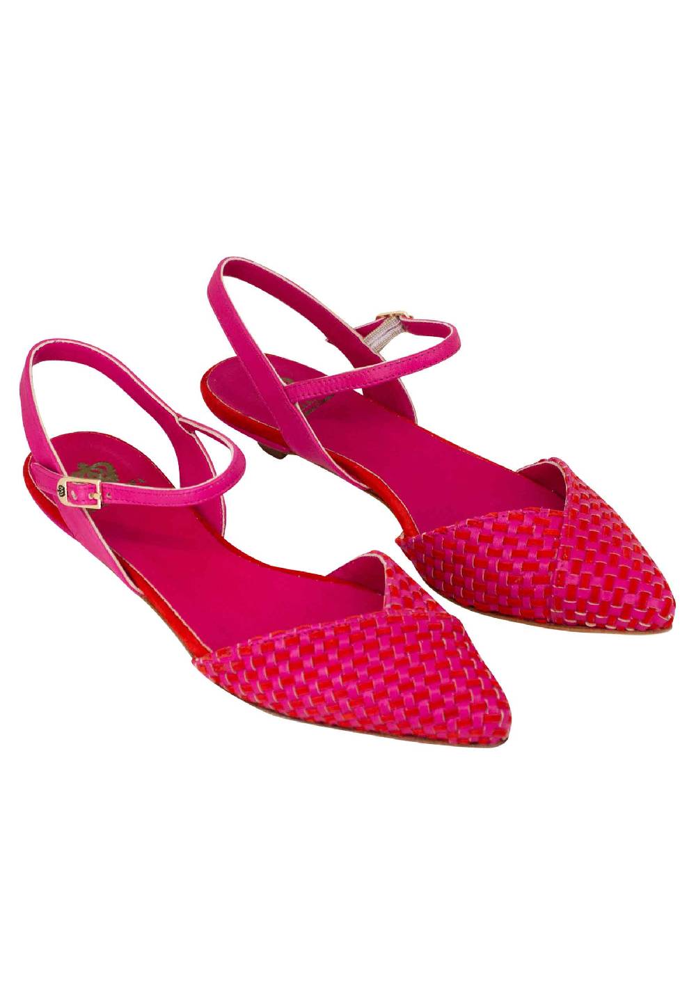 L'ARIANNA Ballerine BL1488/rt da donna in camoscio fucsia e rosso con cinturino alla caviglia Presa