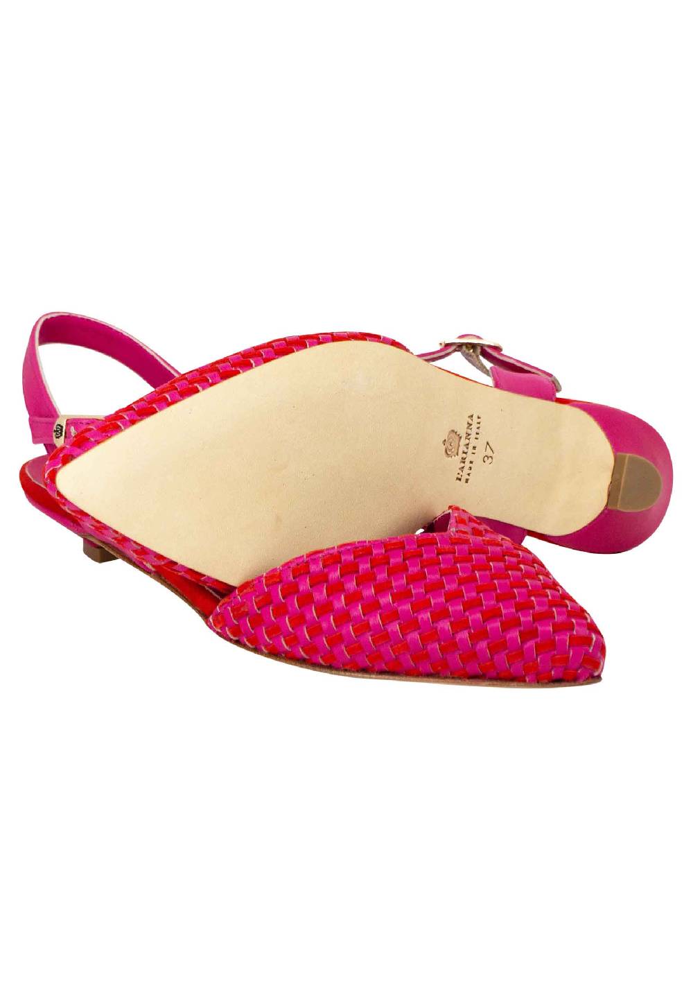 L'ARIANNA Ballerine BL1488/rt da donna in camoscio fucsia e rosso con cinturino alla caviglia Presa