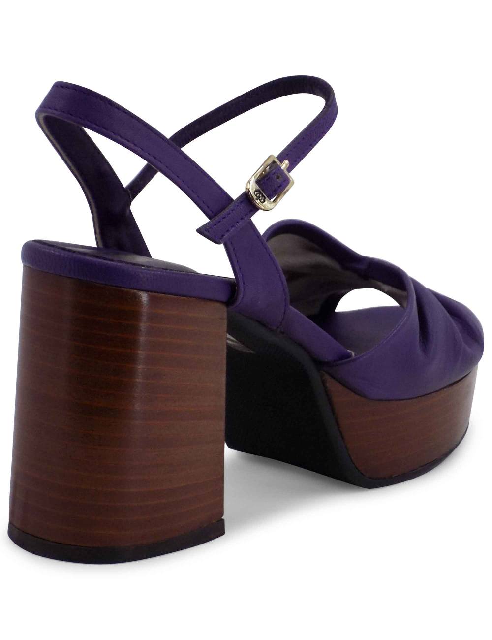L'ARIANNA Sandali DS1648 da donna in pelle viola con tacco e plateau in cuoio L'Arianna In Vendita
