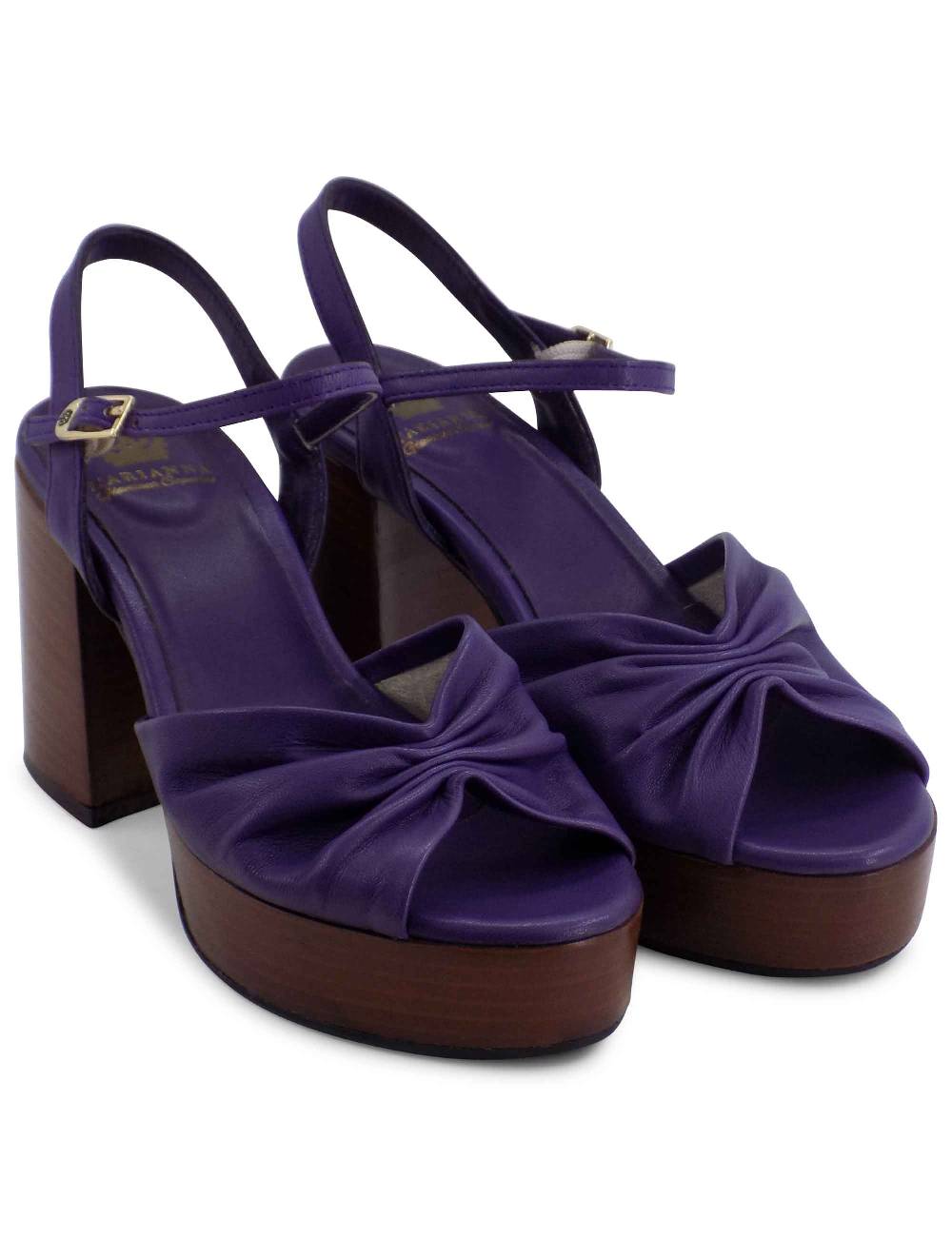 L'ARIANNA Sandali DS1648 da donna in pelle viola con tacco e plateau in cuoio L'Arianna In Vendita