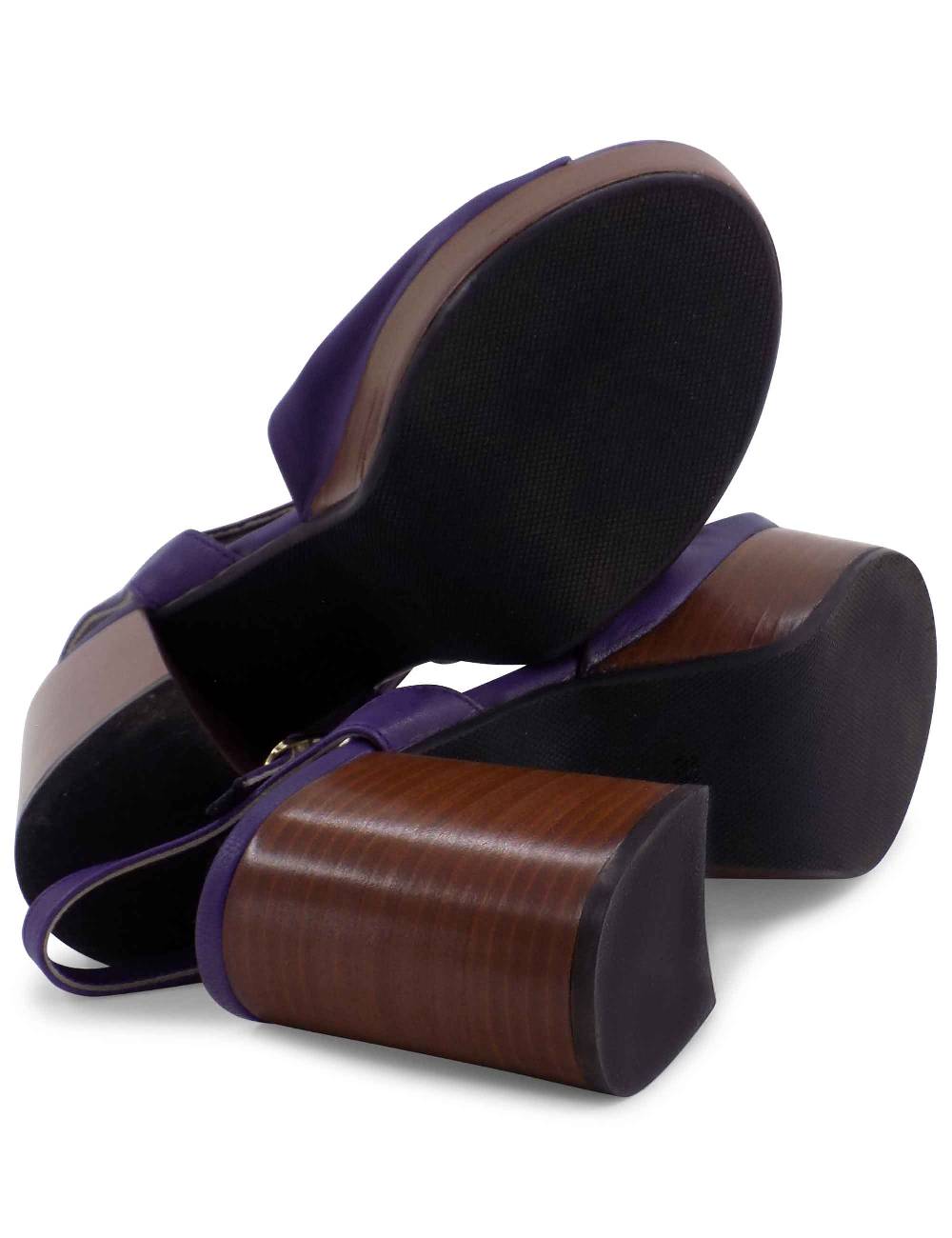 L'ARIANNA Sandali DS1648 da donna in pelle viola con tacco e plateau in cuoio L'Arianna In Vendita