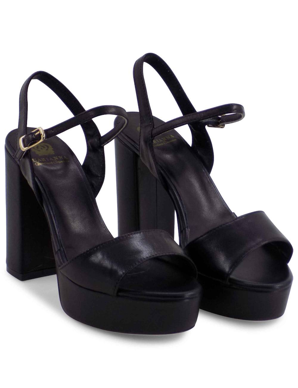 L'ARIANNA Sandali DS1610 donna in pelle nera con tacco alto e plateau rivestiti tono su tono Saldi