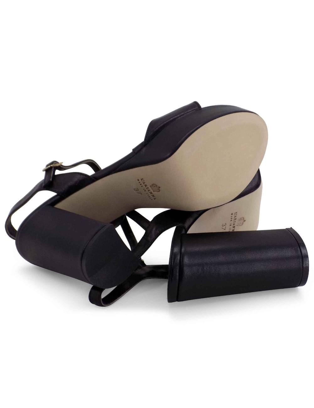 L'ARIANNA Sandali DS1610 donna in pelle nera con tacco alto e plateau rivestiti tono su tono Saldi