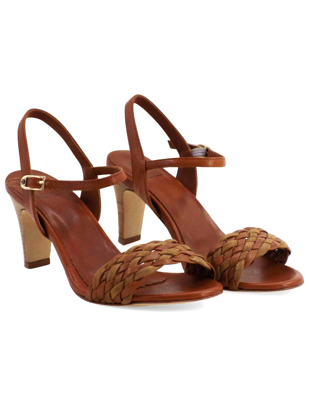L'ARIANNA Sandali Ds1733/c donna in cuoio con cinturino alla caviglia e fascia intrecciata anteriore in cuoio e camoscio Saldi Di Fabbrica