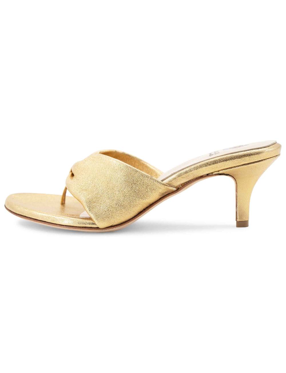 L'ARIANNA Sandali ds7048 donna in pelle lamin oro con tacco basso Nuova