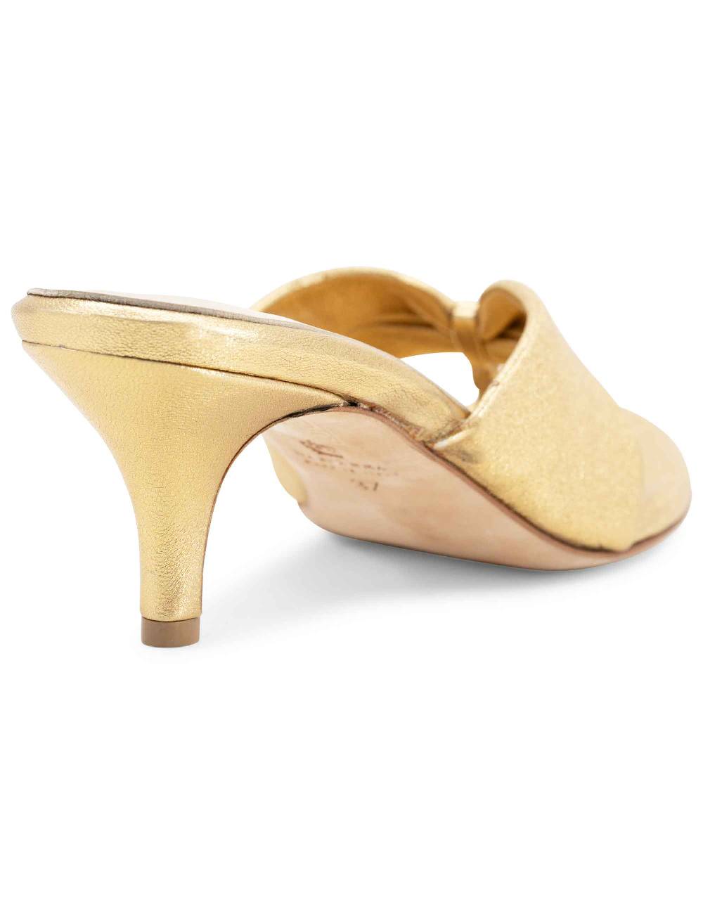 L'ARIANNA Sandali ds7048 donna in pelle lamin oro con tacco basso Nuova