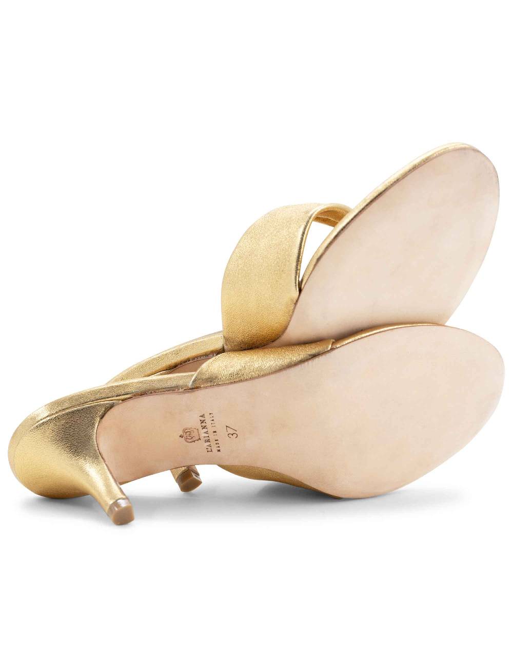 L'ARIANNA Sandali ds7048 donna in pelle lamin oro con tacco basso Nuova