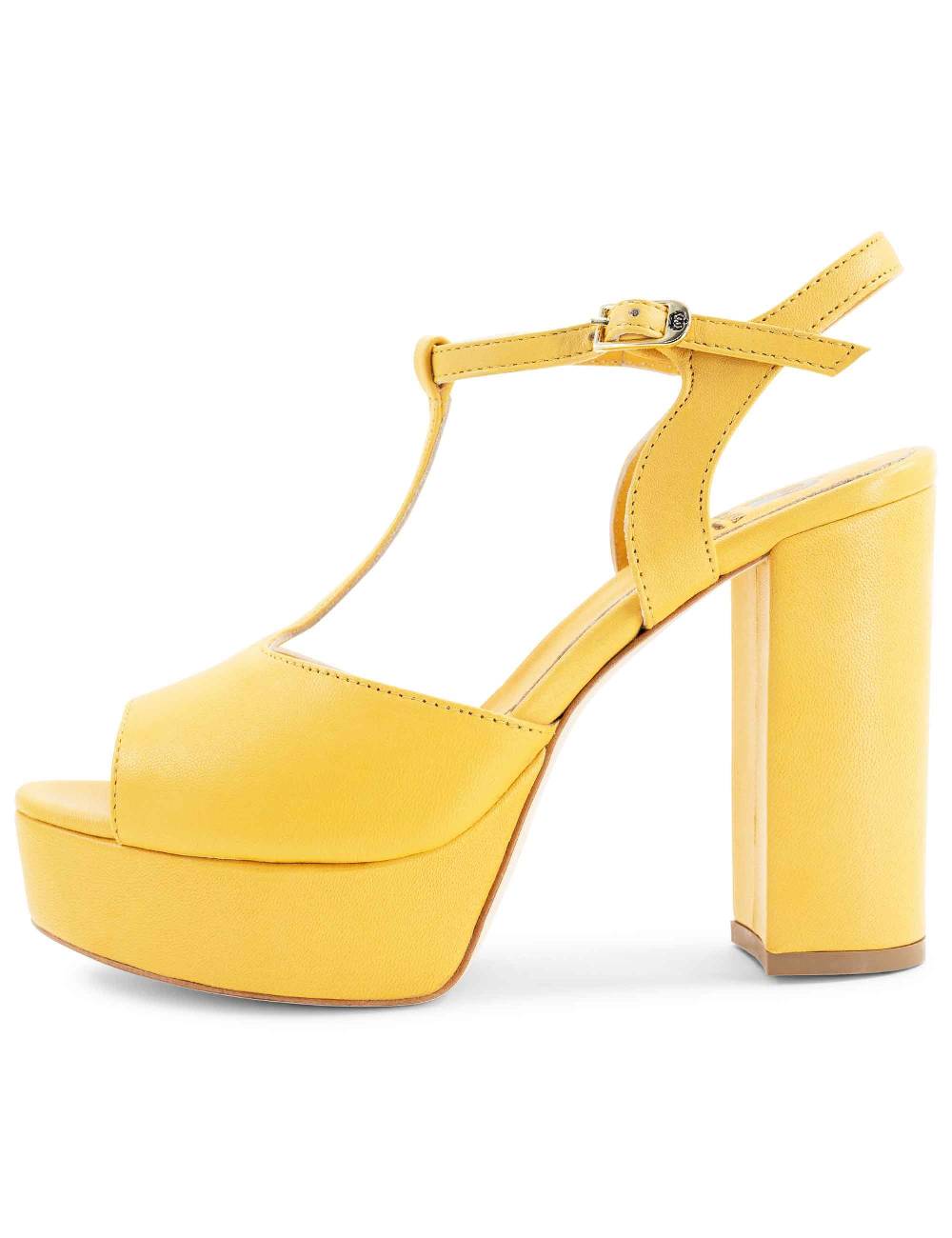 L'ARIANNA Sandali ds7010 donna in pelle color giallo con cinturino tacco alto e plateau 2025
