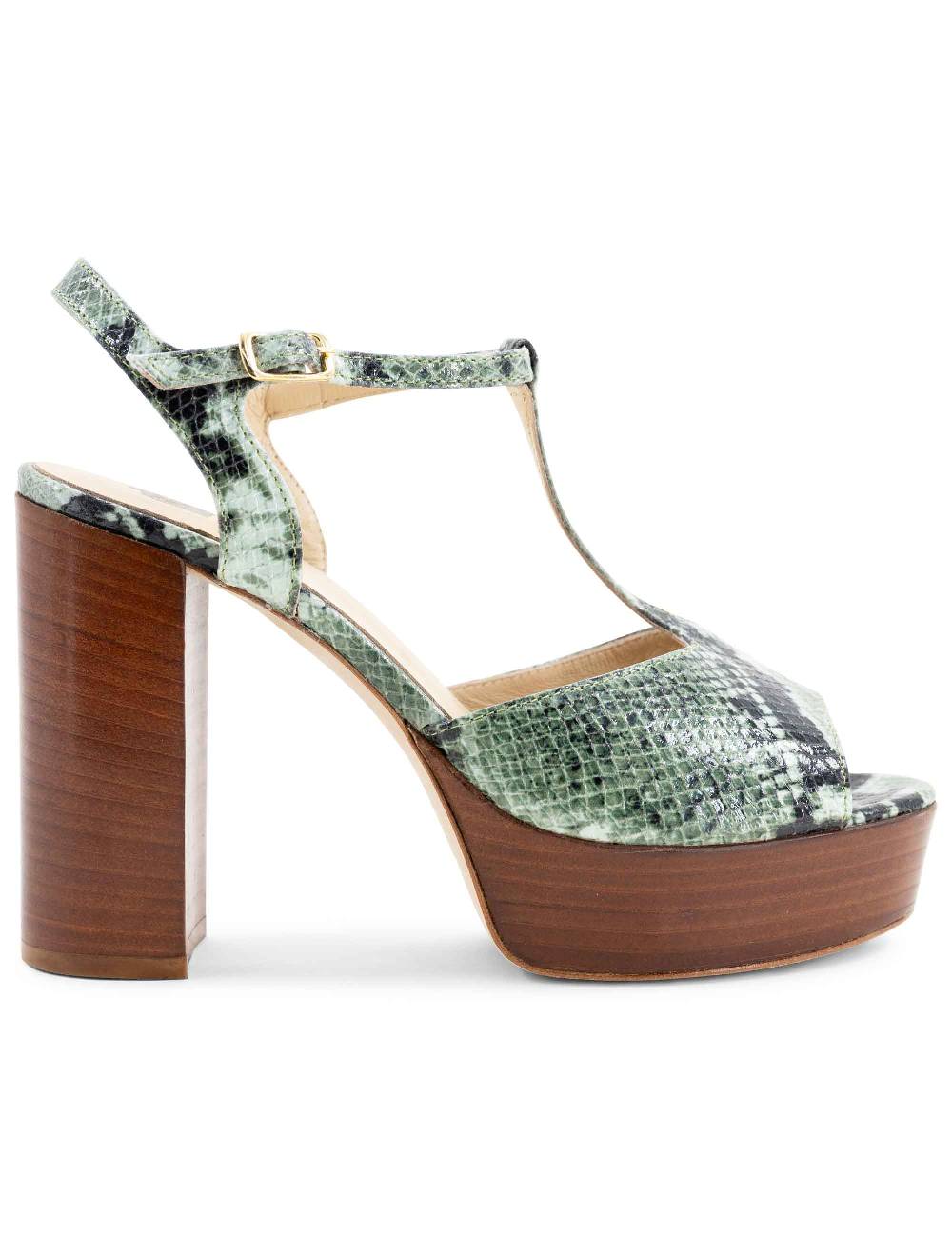 L'ARIANNA Sandali ds7010 donna in pelle stampata verde con cinturino tacco alto e plateau