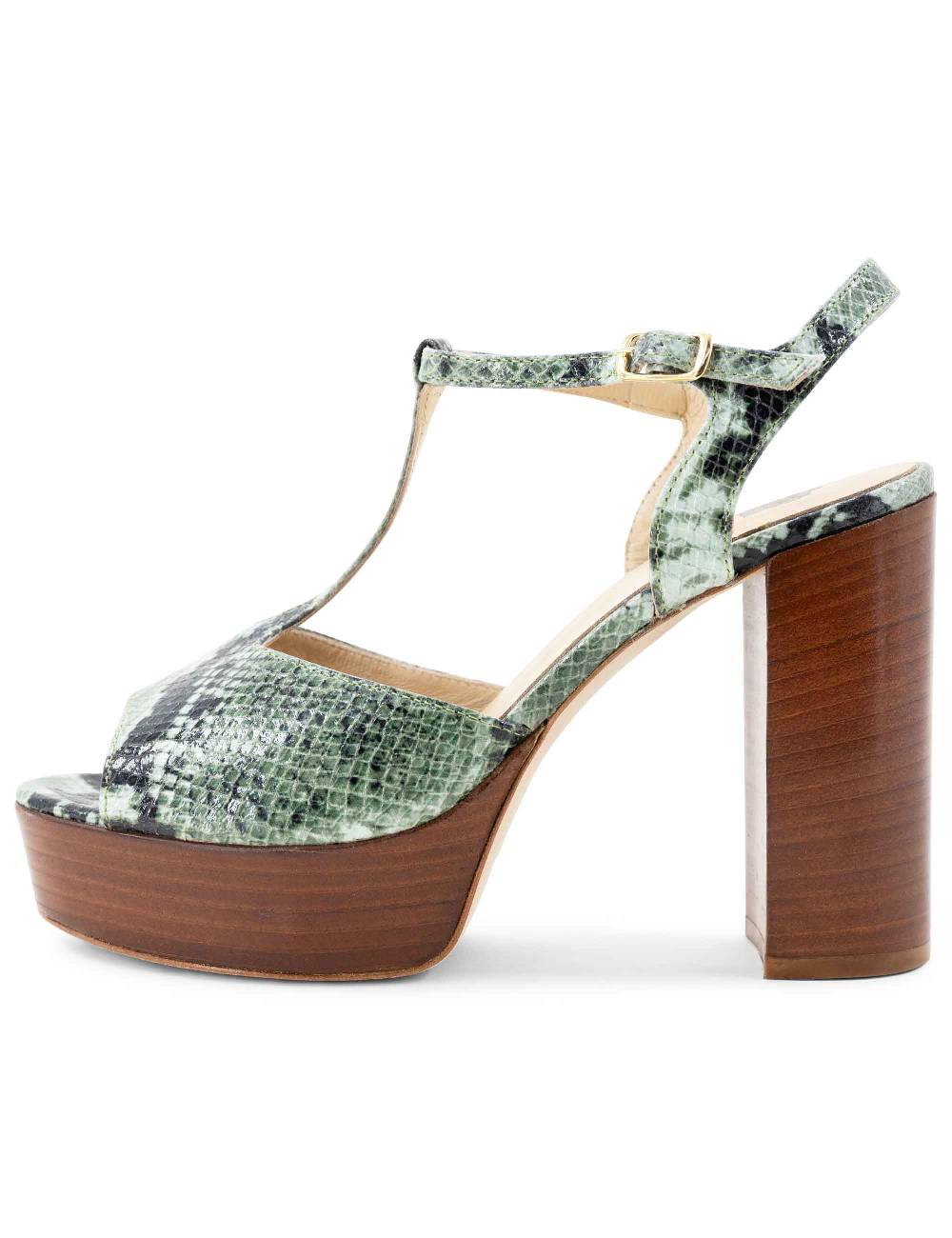 L'ARIANNA Sandali ds7010 donna in pelle stampata verde con cinturino tacco alto e plateau Italy