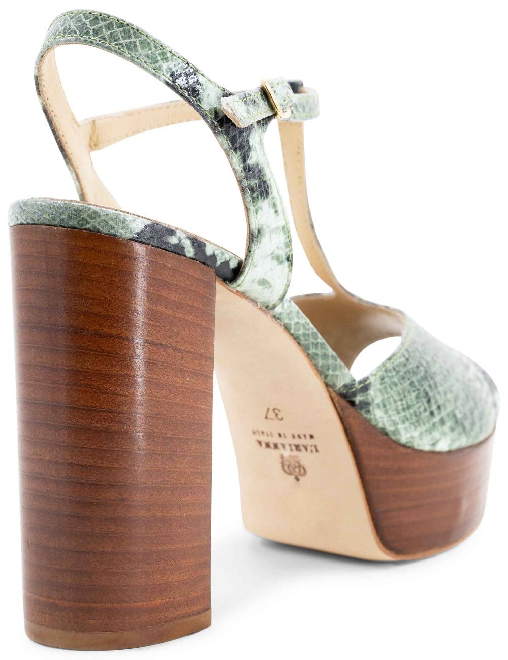 L'ARIANNA Sandali ds7010 donna in pelle stampata verde con cinturino tacco alto e plateau Italy
