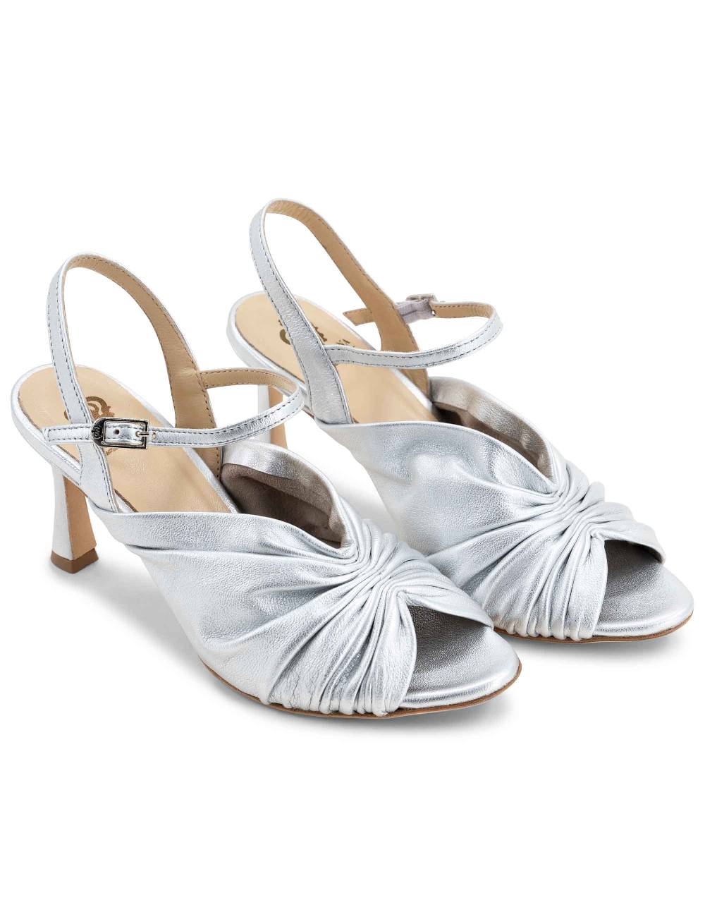 L'ARIANNA Sandali ds1535/rt donna in pelle argento con suola in cuoio In Linea