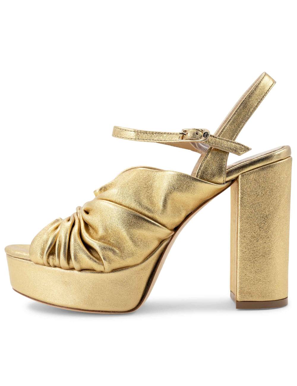 L'ARIANNA Sandali DS1609 donna in pelle laminata oro con tacco alto e plateau Promozione