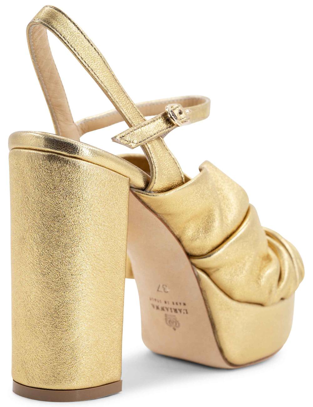 L'ARIANNA Sandali DS1609 donna in pelle laminata oro con tacco alto e plateau Promozione