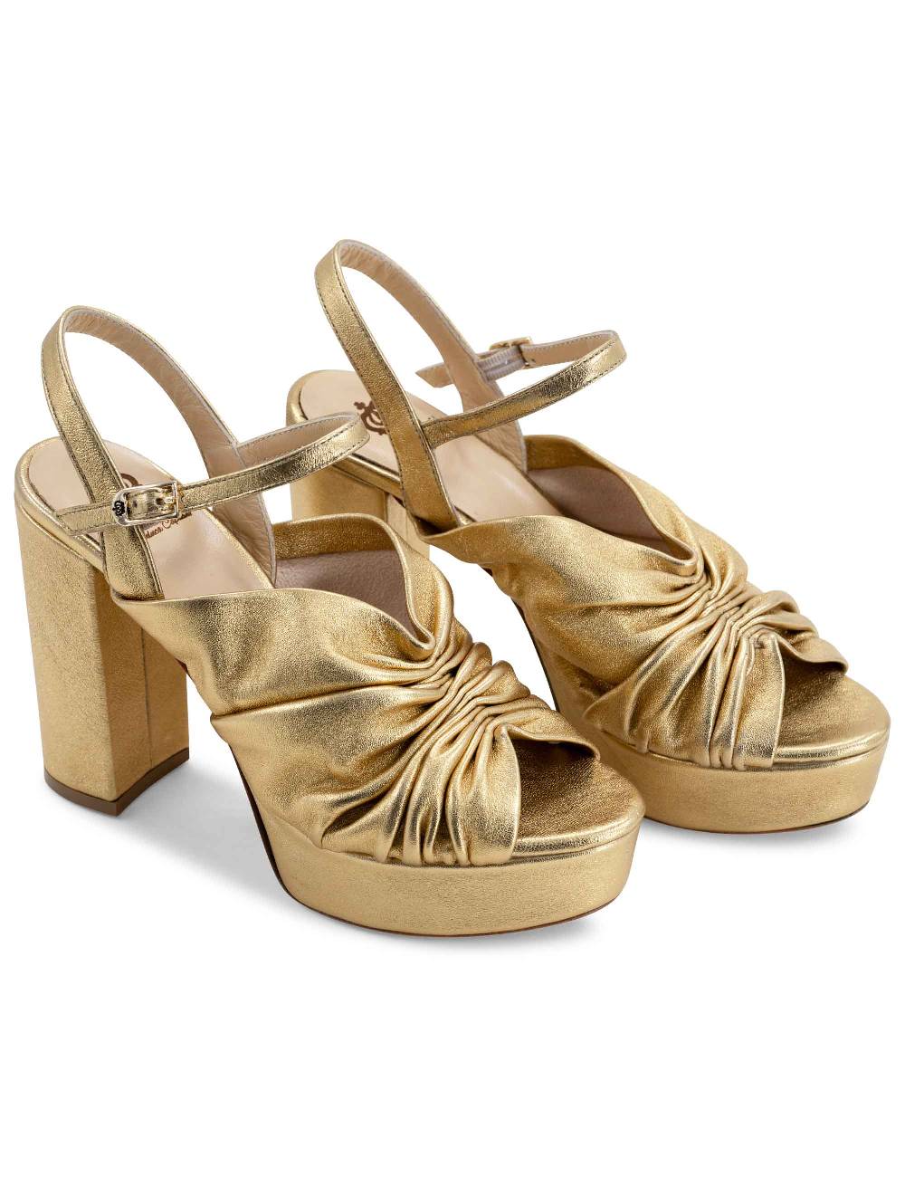 L'ARIANNA Sandali DS1609 donna in pelle laminata oro con tacco alto e plateau Promozione