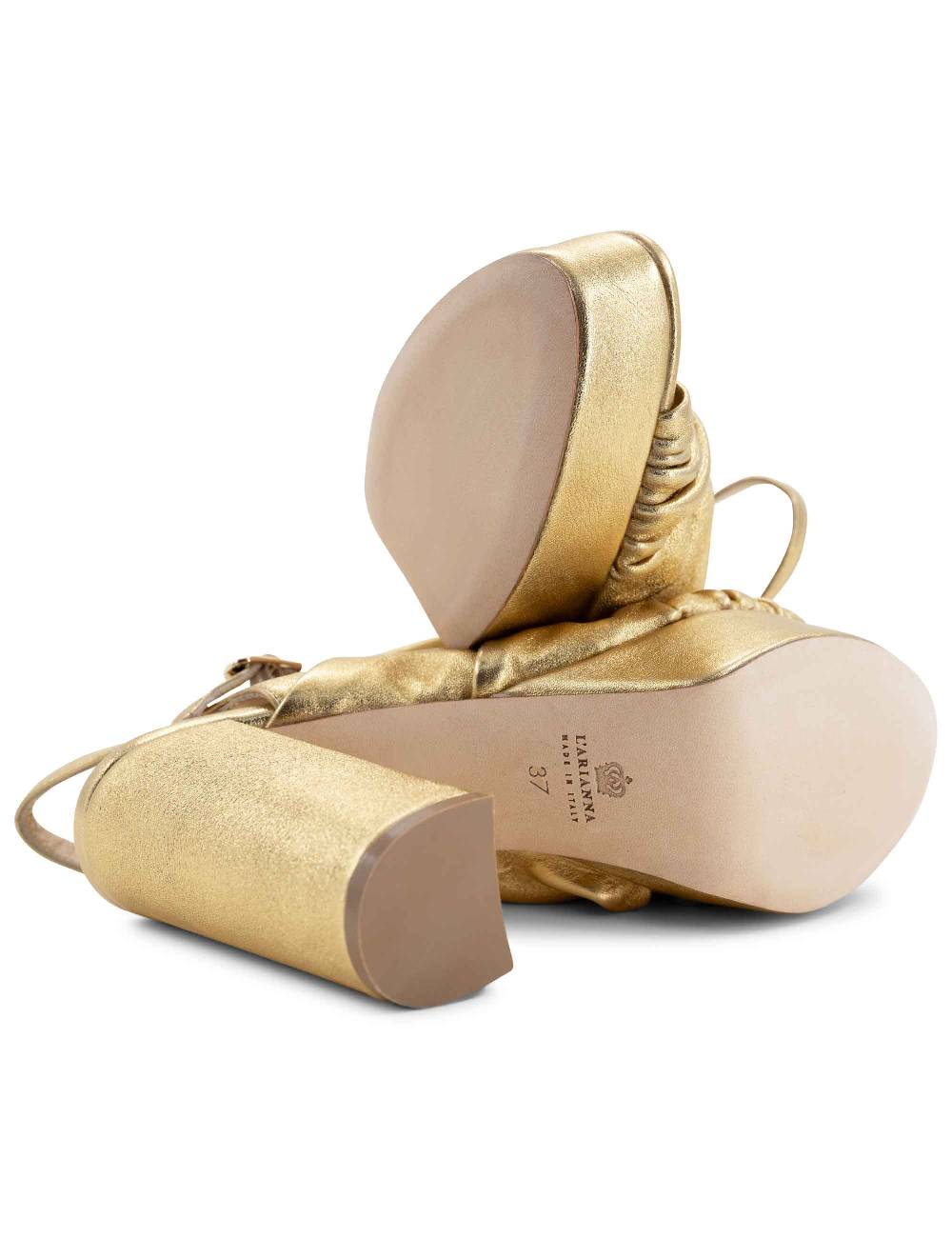 L'ARIANNA Sandali DS1609 donna in pelle laminata oro con tacco alto e plateau Promozione