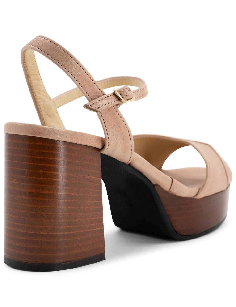 L'ARIANNA Sandali DS1639 donna in pelle nude con cinturino e tacco e plateau in cuoio Spedizione Gratuita