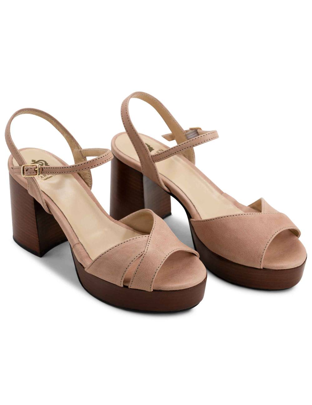 L'ARIANNA Sandali DS1639 donna in pelle nude con cinturino e tacco e plateau in cuoio Spedizione Gratuita