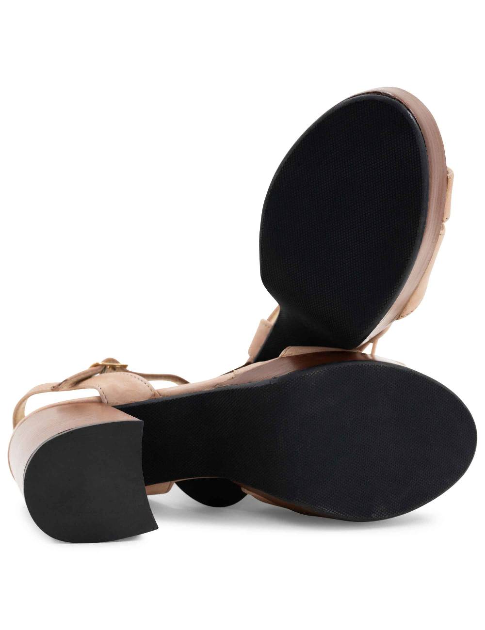 L'ARIANNA Sandali DS1639 donna in pelle nude con cinturino e tacco e plateau in cuoio Spedizione Gratuita