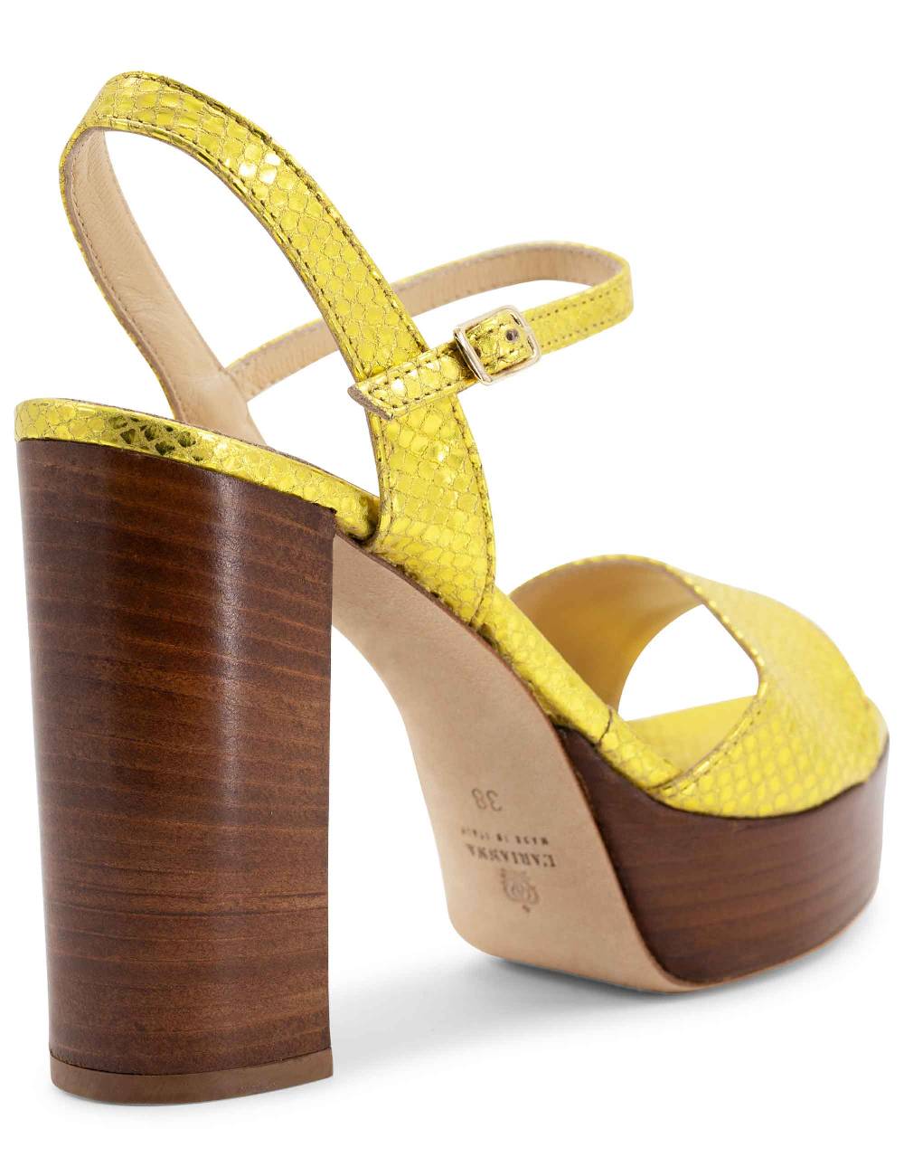 L'ARIANNA Sandali DS1610 donna in pelle stampata laminata giallo con tacco alto e plateau Pezzi Unici