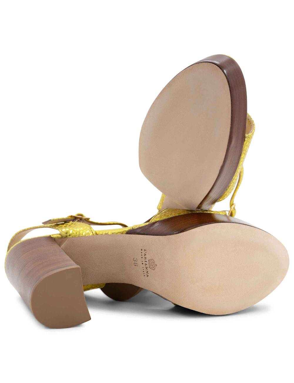 L'ARIANNA Sandali DS1610 donna in pelle stampata laminata giallo con tacco alto e plateau Pezzi Unici