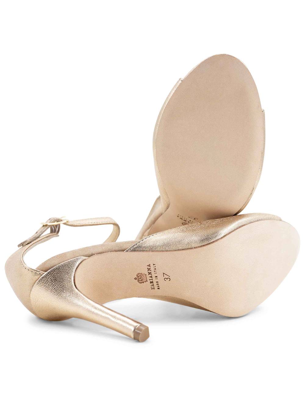 L'ARIANNA Sandali DS1518 donna in pelle laminata nude con tacco alto e cinturino alla caviglia L'Arianna Soddisfazione Garantita