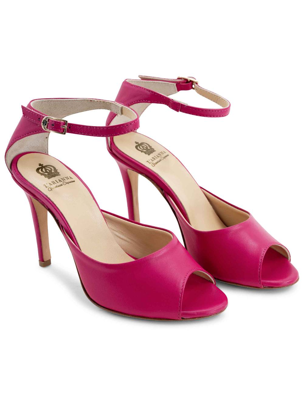 L'ARIANNA Sandali DS1518 donna in pelle fucsia con tacco alto e cinturino alla caviglia L'Arianna Qualità Garantita