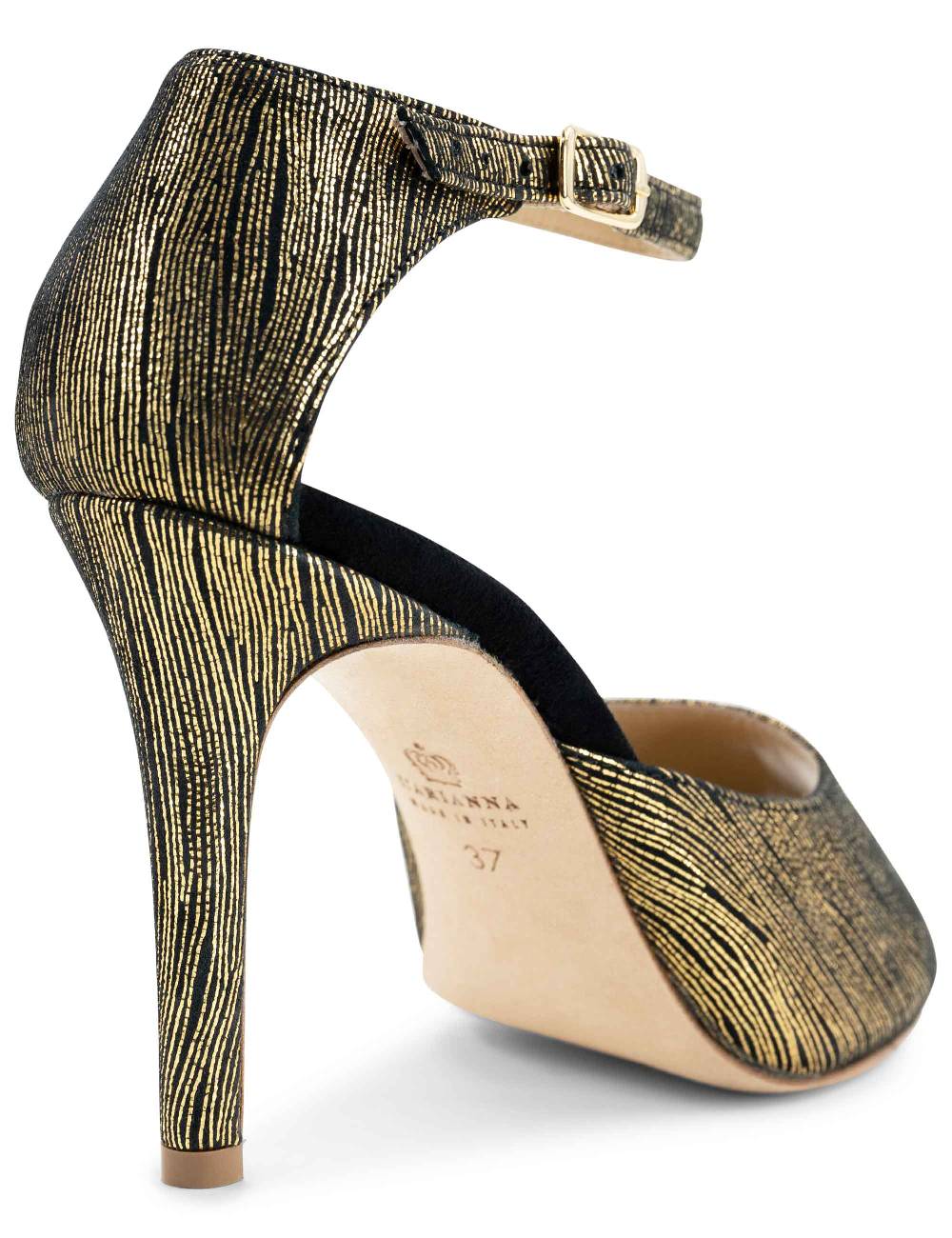 L'ARIANNA Sandali DS1518 donna in camoscio nero e lucry oro con tacco alto e cinturino alla caviglia L'Arianna Acquista Ora