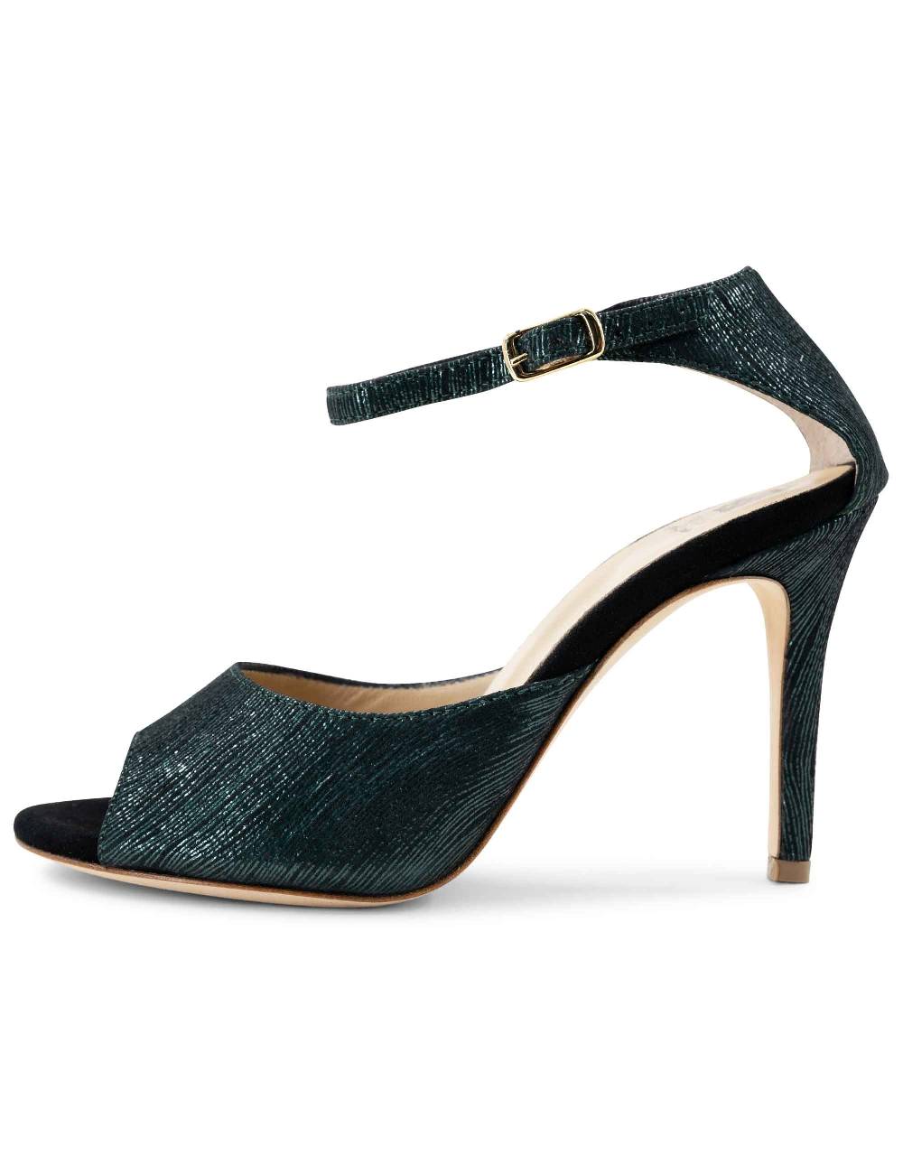L'ARIANNA Sandali DS1518 donna in camoscio nero e lucry verde con tacco alto e cinturino alla caviglia L'Arianna Consegna Veloce