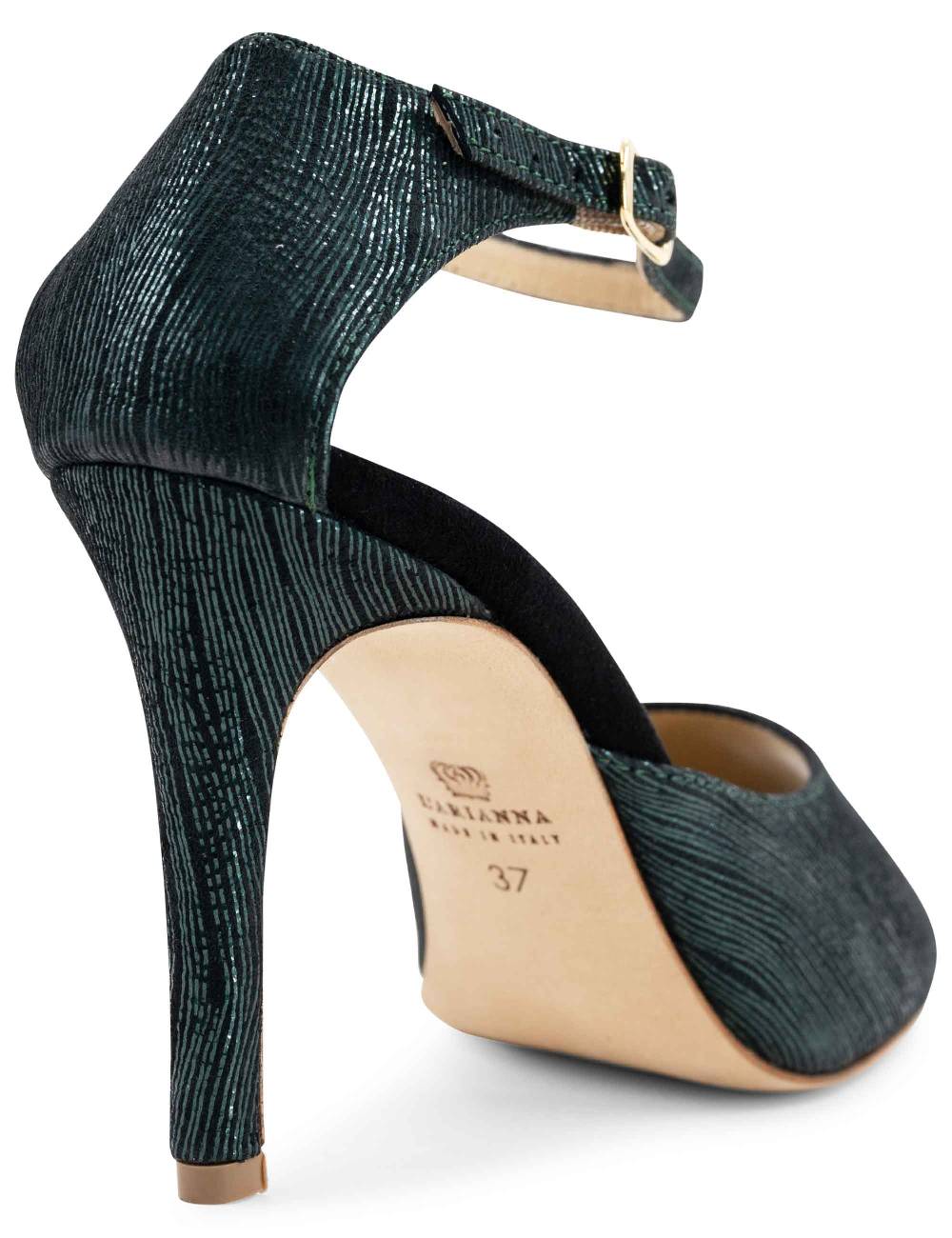 L'ARIANNA Sandali DS1518 donna in camoscio nero e lucry verde con tacco alto e cinturino alla caviglia L'Arianna Consegna Veloce