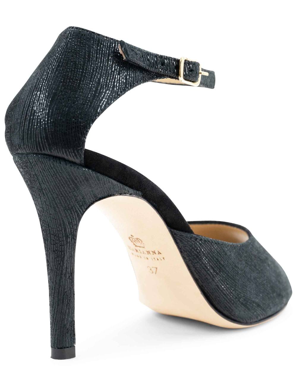 L'ARIANNA Sandali DS1518 donna in camoscio nero e lucry nero con tacco alto e cinturino alla caviglia L'Arianna Promozione Limitata