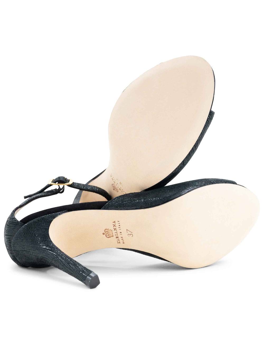 L'ARIANNA Sandali DS1518 donna in camoscio nero e lucry nero con tacco alto e cinturino alla caviglia L'Arianna Promozione Limitata