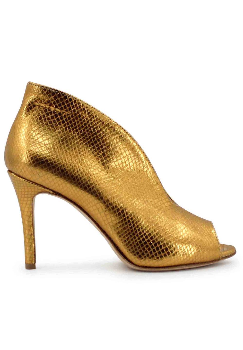 L'ARIANNA tronchetto SP8004 open toe donna in pelle laminata oro tacco alto