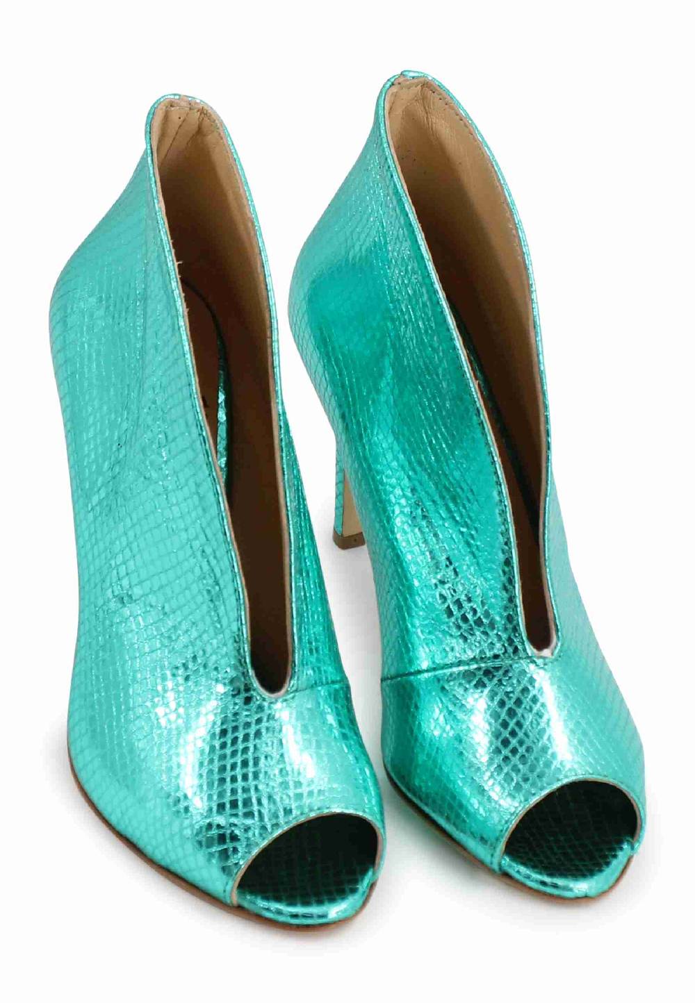 L'ARIANNA tronchetto SP8004 open toe donna in pelle laminata verde tacco alto Novità