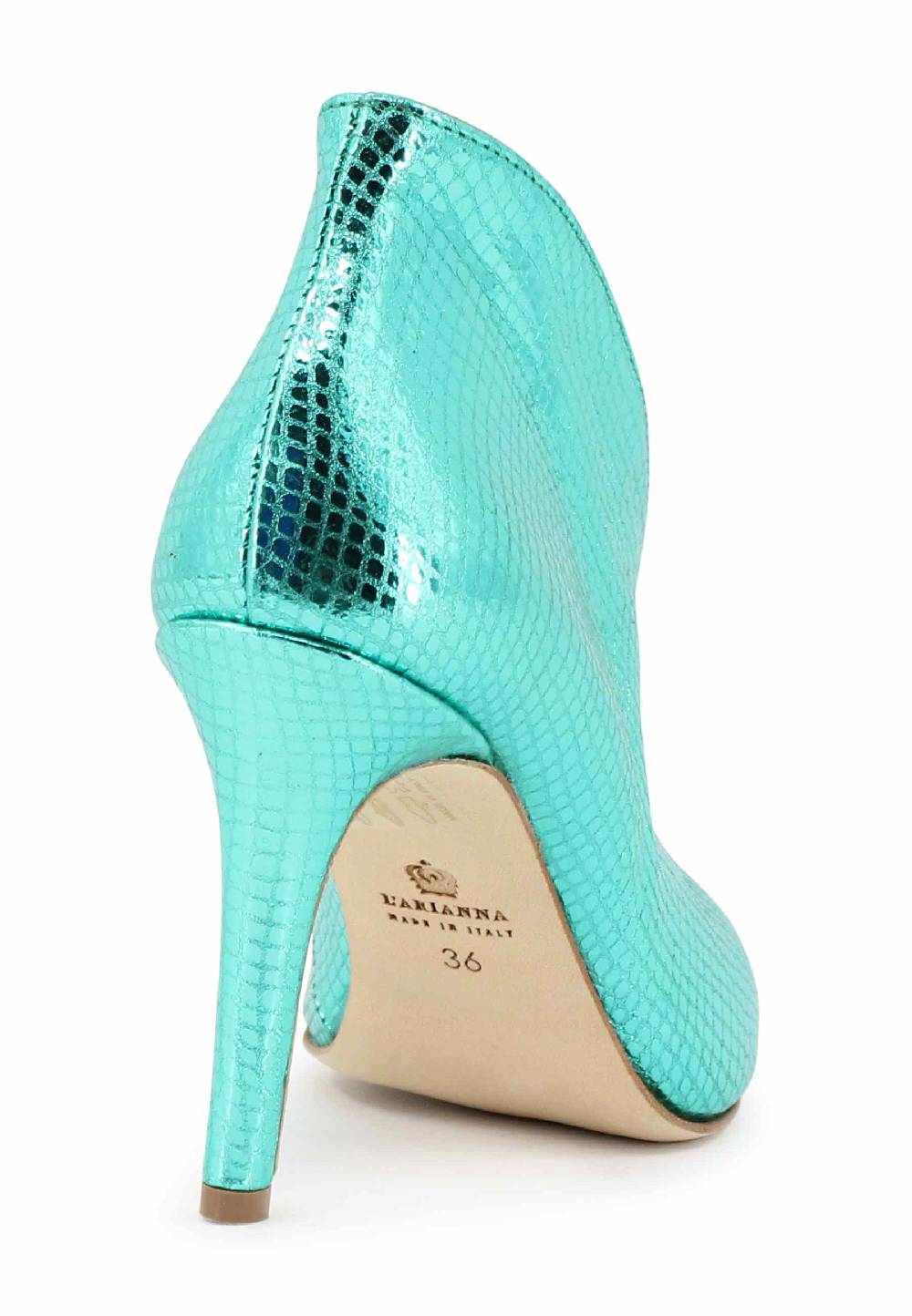 L'ARIANNA tronchetto SP8004 open toe donna in pelle laminata verde tacco alto Novità